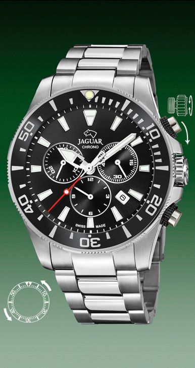 J861/3 | Reloj Jaguar Executive Plateado Negro | JoyeríaDeluxe | Schweizer Uhren